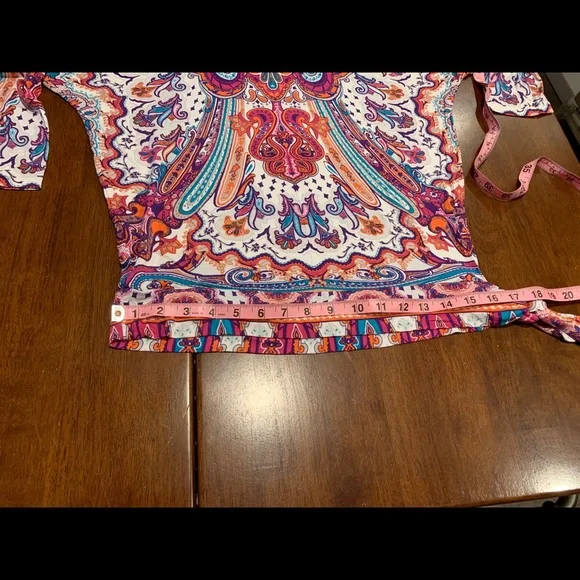 Chico’s 0 Boho, Paisley, Side Tie, Jersey Top - Picture 16 of 16